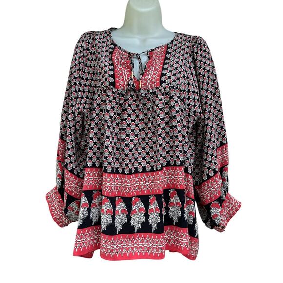 Ulla Johnson Bea Silk Blouse Size 8 Indian Floral Print Tasseled Neck Ties - Picture 1 of 7